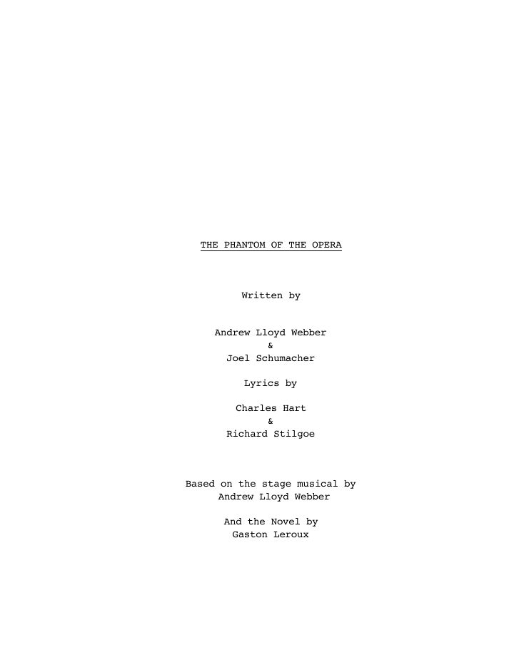 The Phantom of the Opera screenplay first page