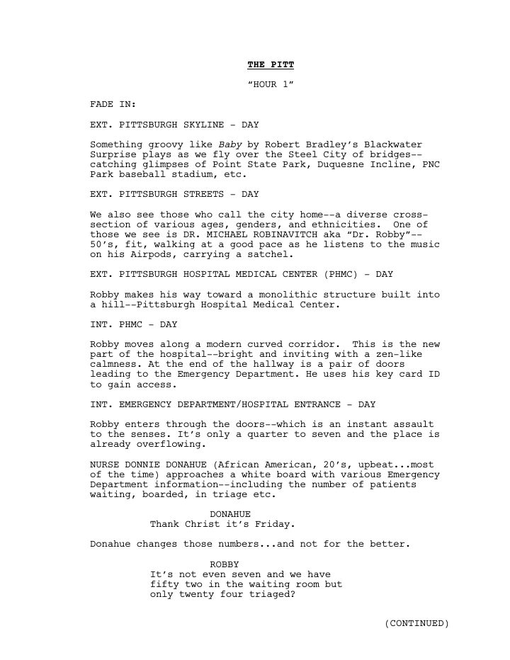 The Pitt: 101: 7:00 A.M. screenplay first page