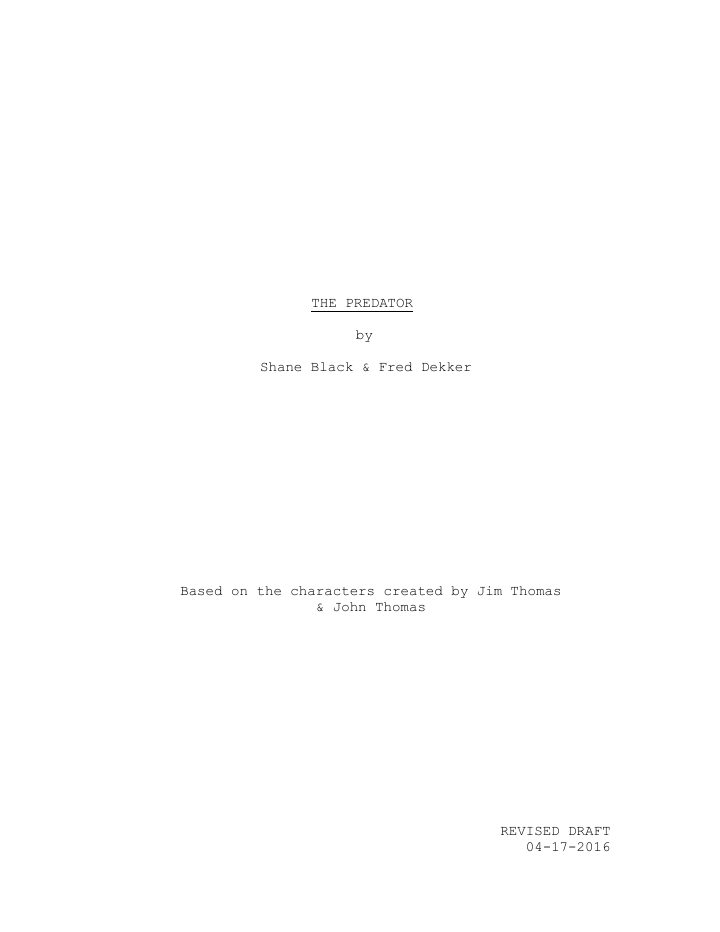 The Predator screenplay first page