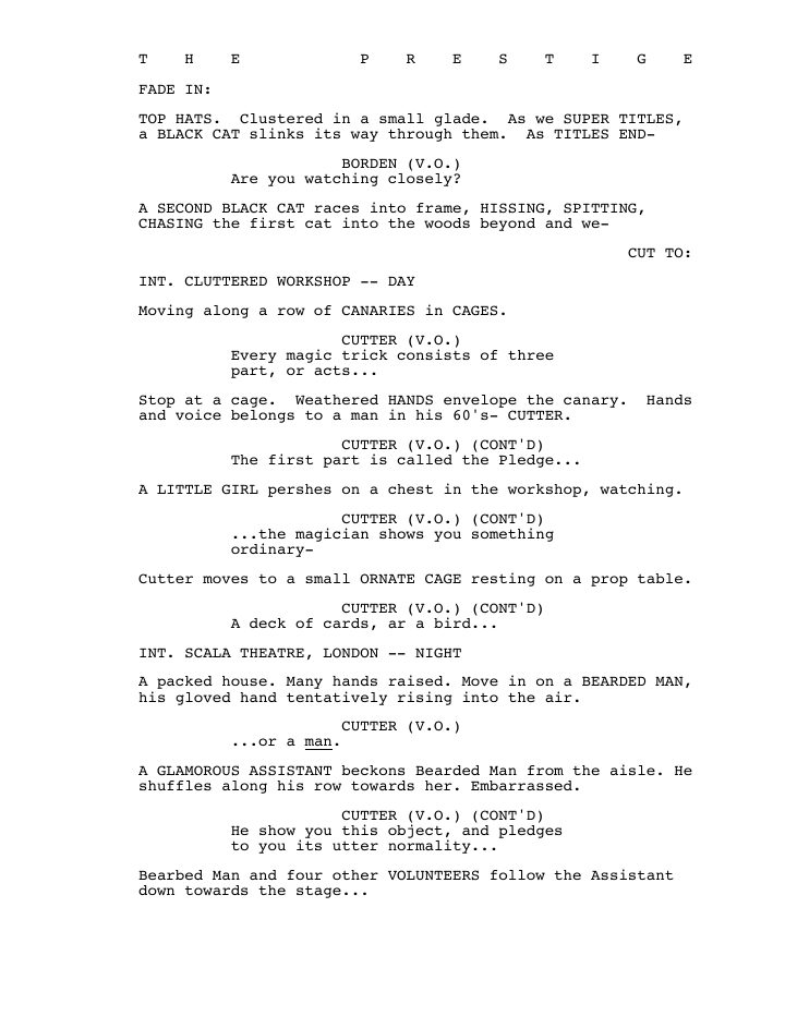 The Prestige screenplay first page