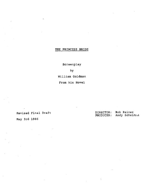 The Princess Bride screenplay first page