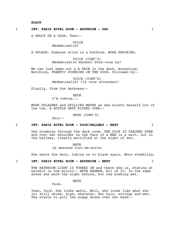 The Queen's Gambit: 101: Openings screenplay first page