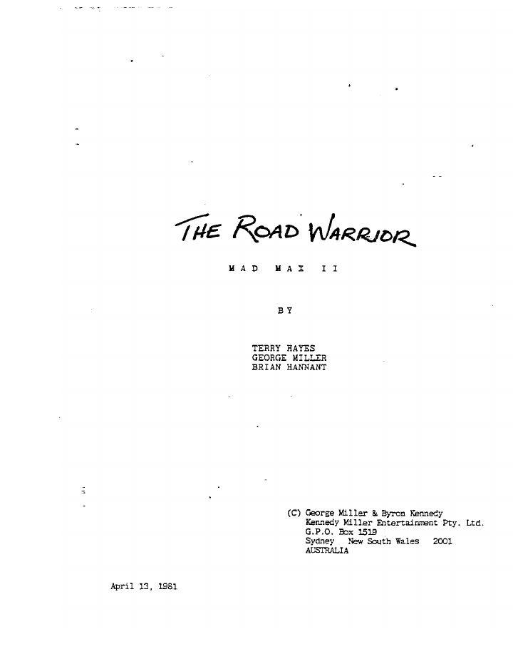 The Road Warrior screenplay first page