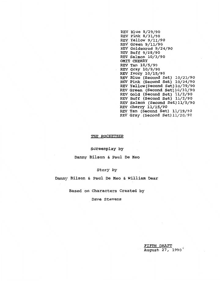 The Rocketeer screenplay first page