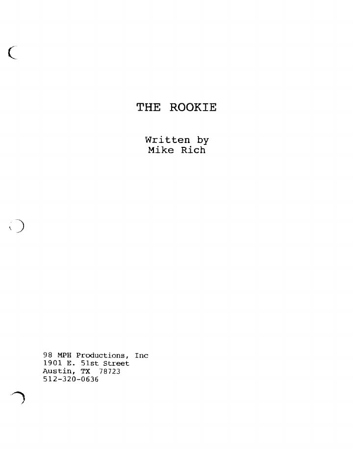 The Rookie screenplay first page