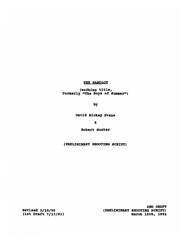 The Sandlot screenplay first page