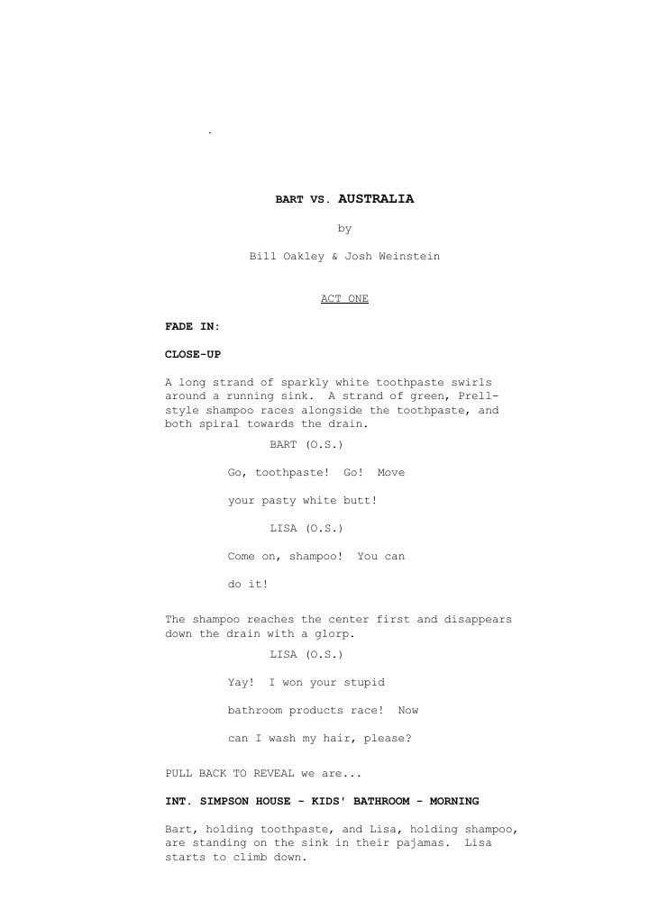 The Simpsons: 616: Bart vs. Australia screenplay first page