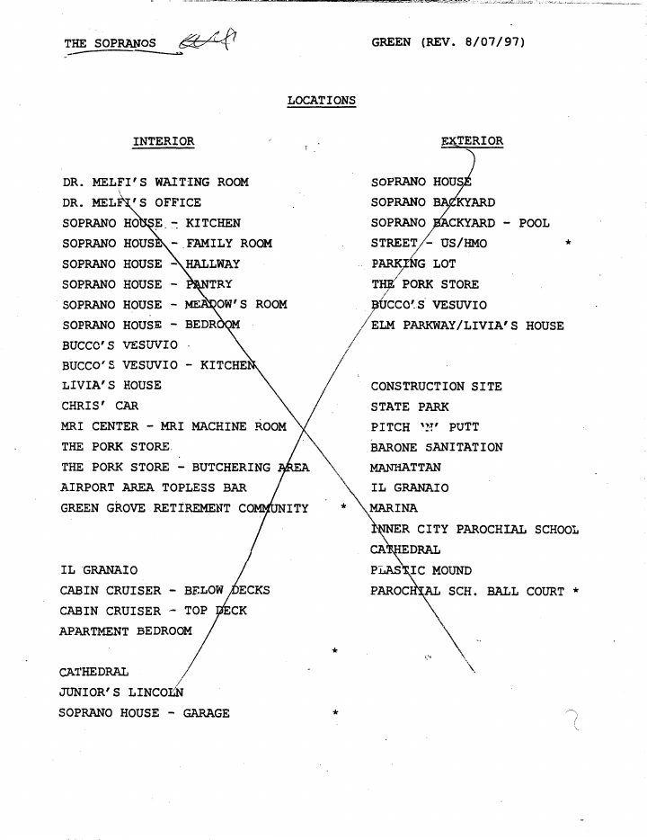 The Sopranos: 101: Pilot screenplay first page