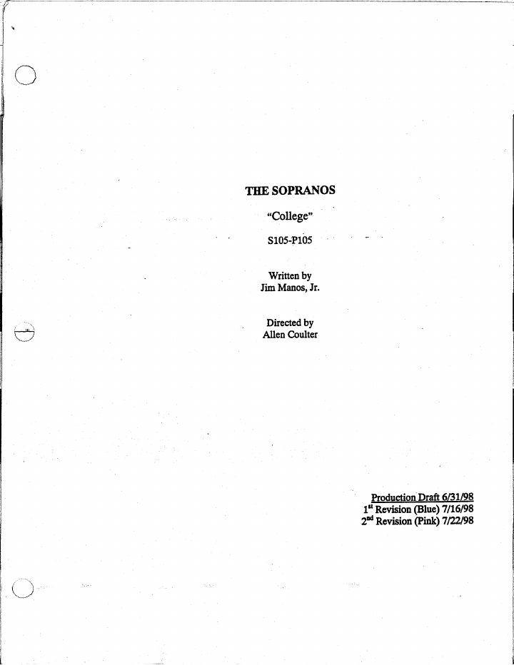 The Sopranos: 105: College screenplay first page