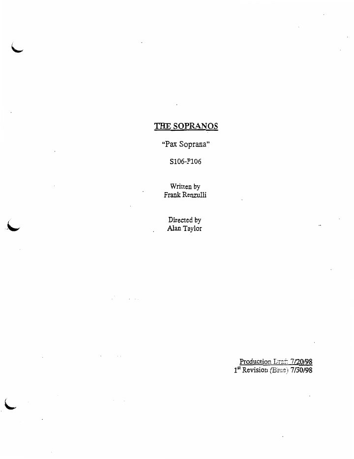 The Sopranos: 106: Pax Soprano screenplay first page