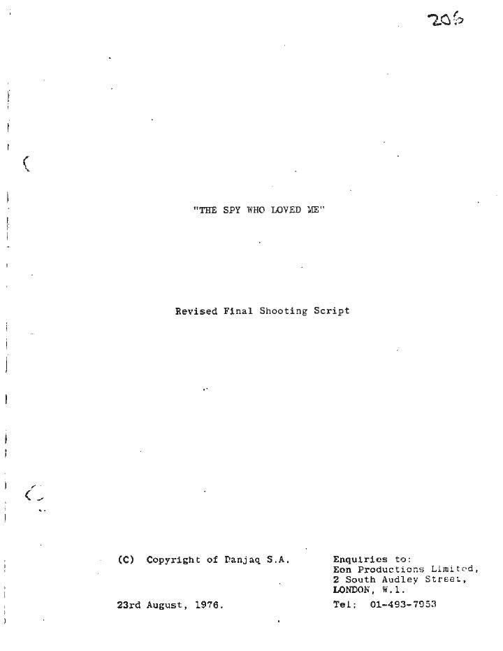 The Spy Who Loved Me screenplay first page