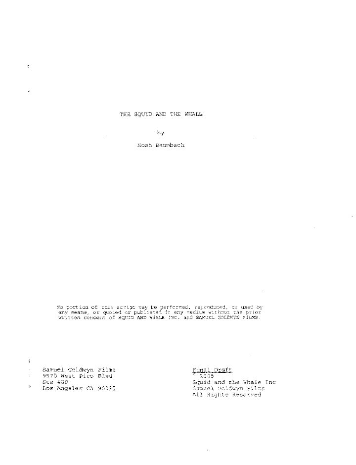 The Squid and the Whale screenplay first page