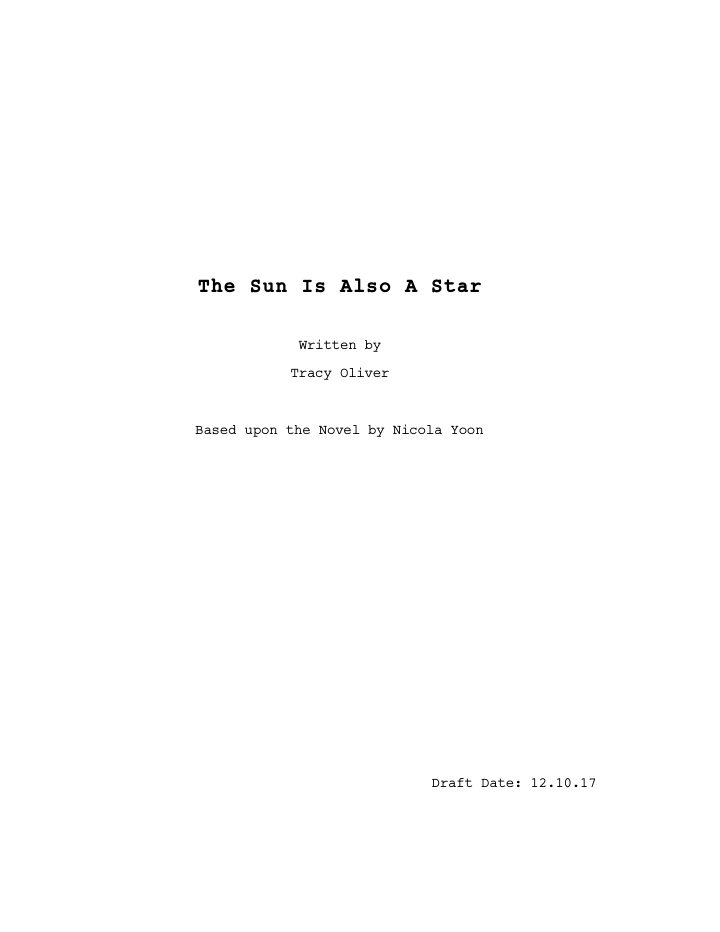 The Sun Is Also a Star screenplay first page