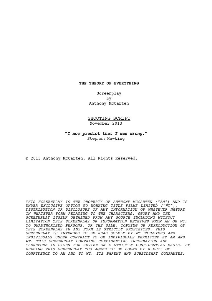 The Theory of Everything screenplay first page
