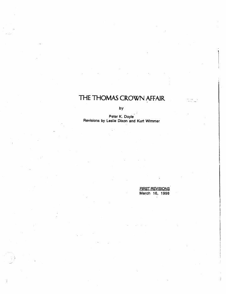 The Thomas Crown Affair screenplay first page