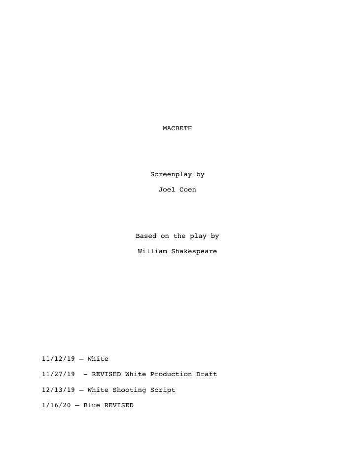 The Tragedy of Macbeth screenplay first page