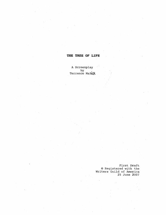 The Tree of Life screenplay first page