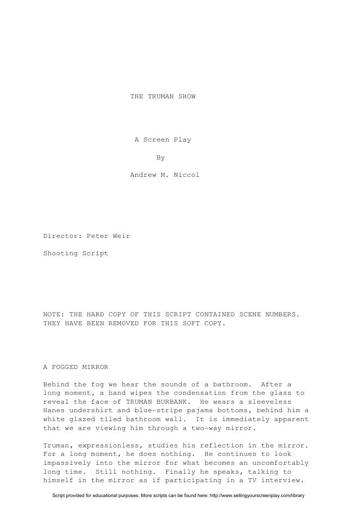 The Truman Show (1998) screenplay PDF first page