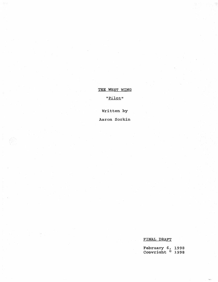 The West Wing: 101: Pilot screenplay first page