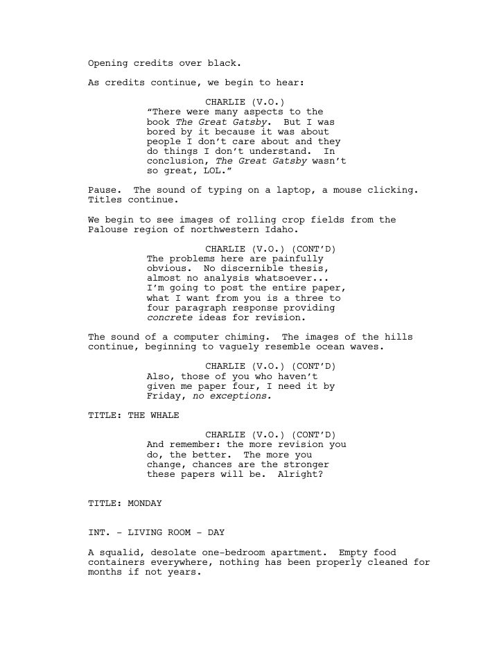 The Whale screenplay first page