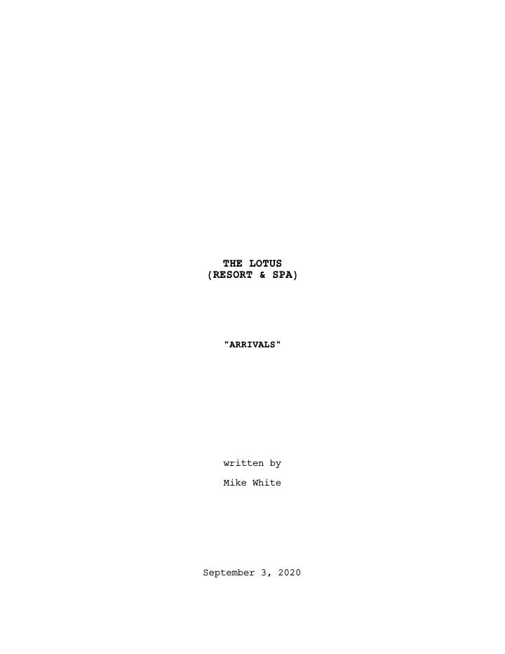 The White Lotus: 101: Arrivals screenplay first page