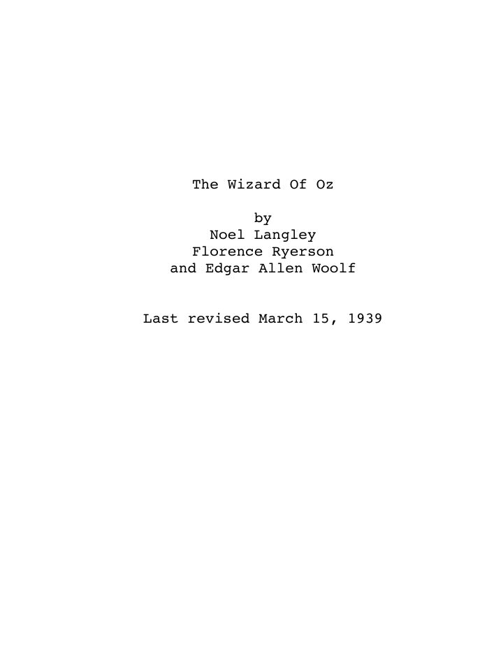 The Wizard of Oz screenplay first page