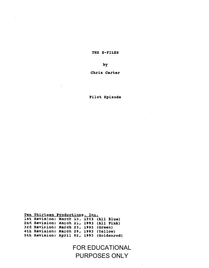 The X-Files: 101: Pilot screenplay first page