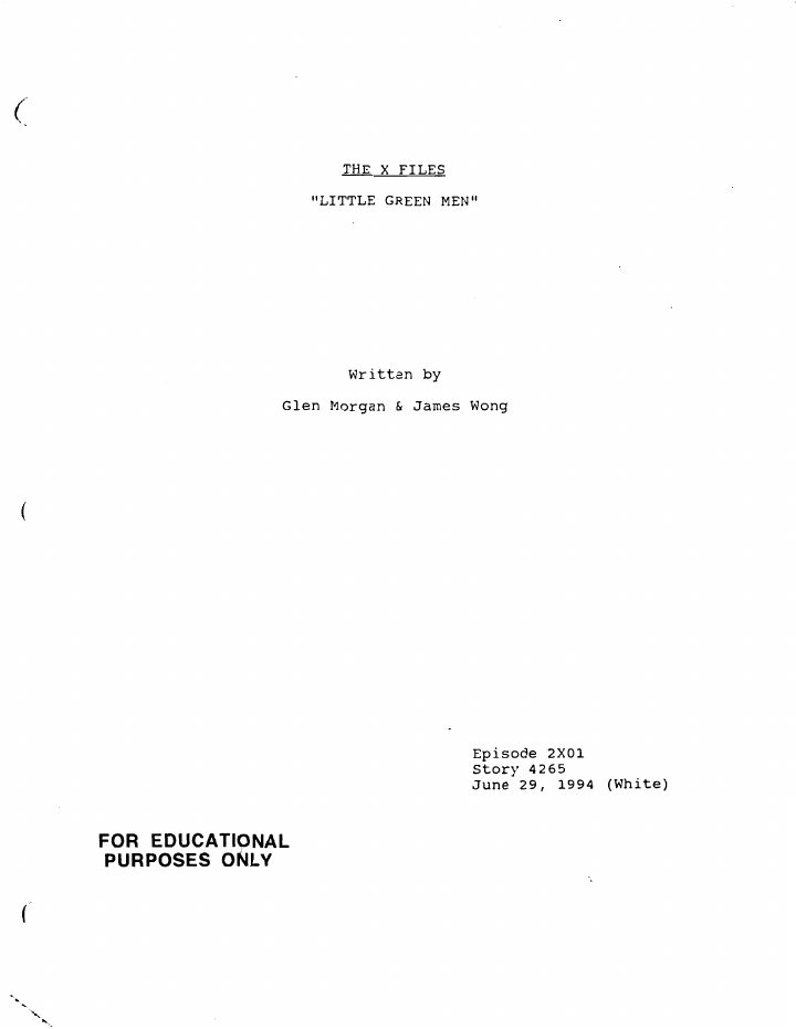 The X-Files: 201: Little Green Men screenplay first page