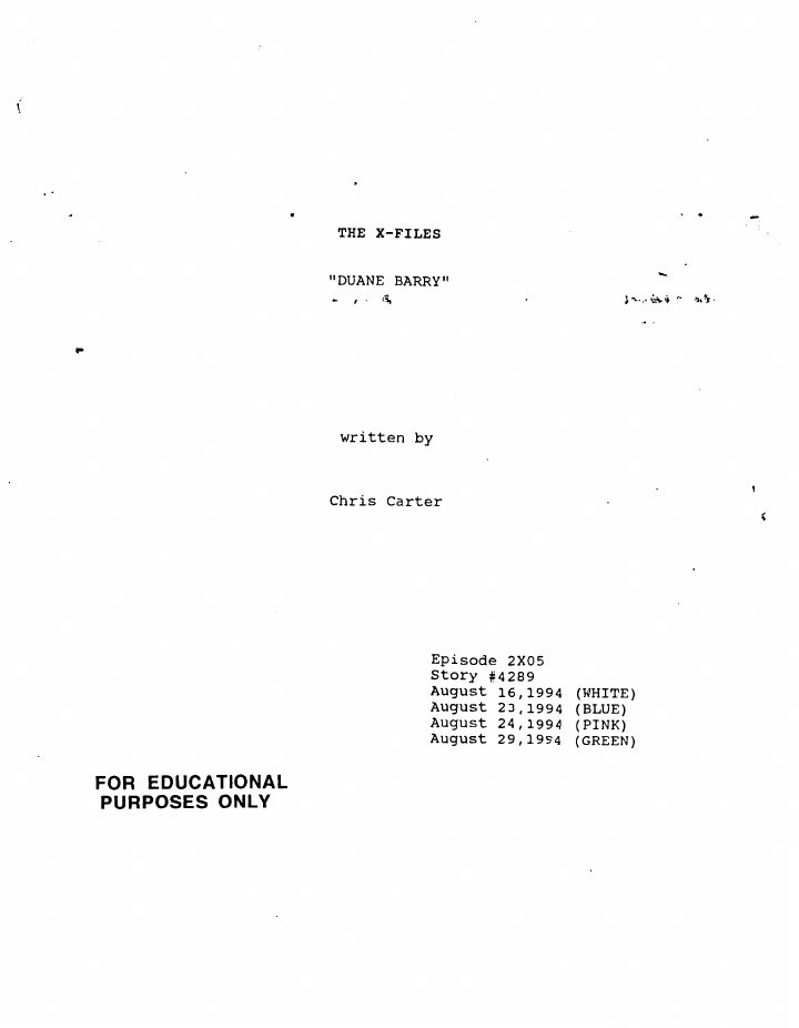 The X-Files: 205: Duane Barry screenplay first page