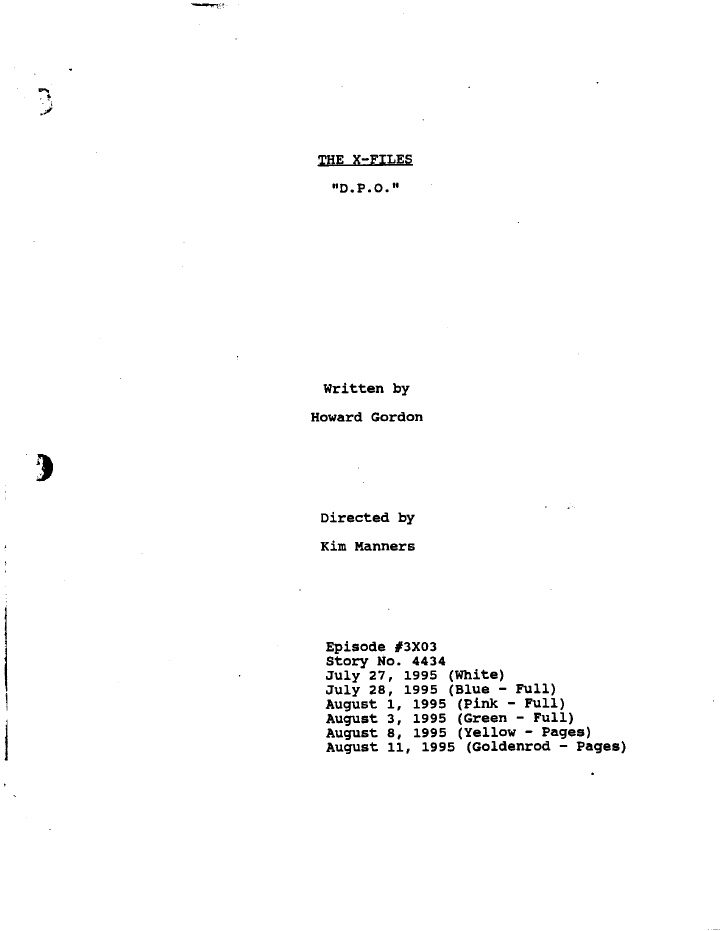 The X-Files: 303: D.P.O. screenplay first page