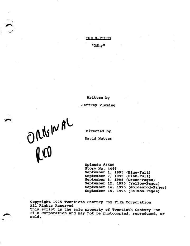 The X-Files: 306: 2Shy screenplay first page
