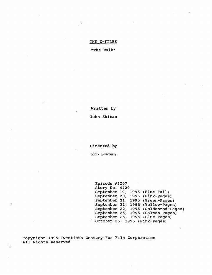 The X-Files: 307: The Walk screenplay first page