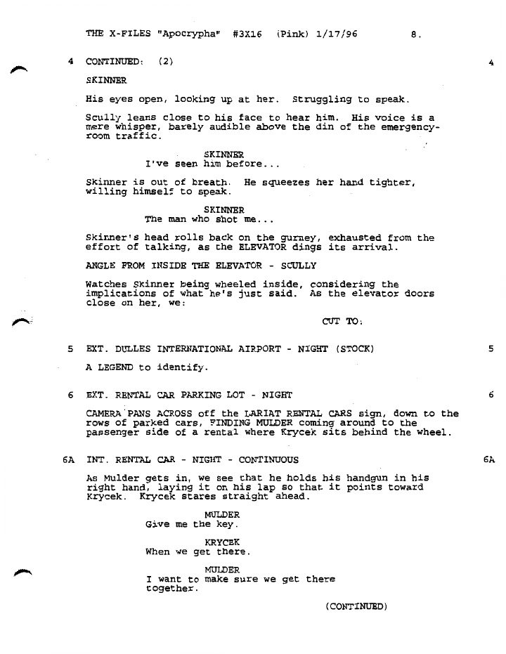 The X-Files: 316: Apocrypha screenplay first page