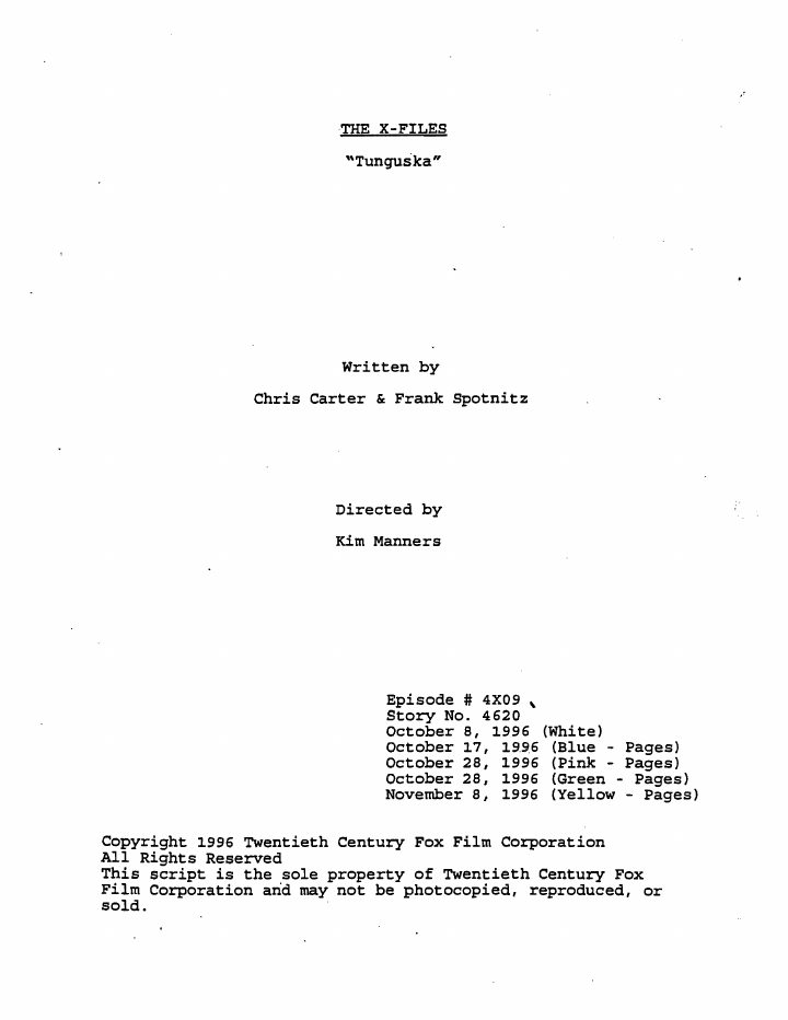 The X-Files: 408: Tunguska screenplay first page
