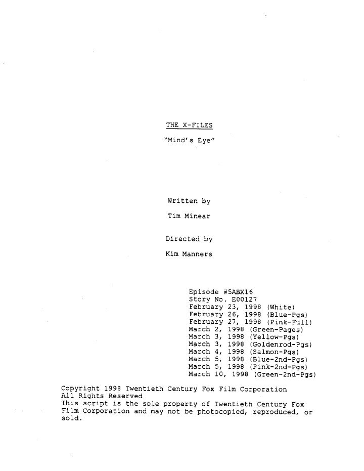 The X-Files: 516: Mind's Eye screenplay first page