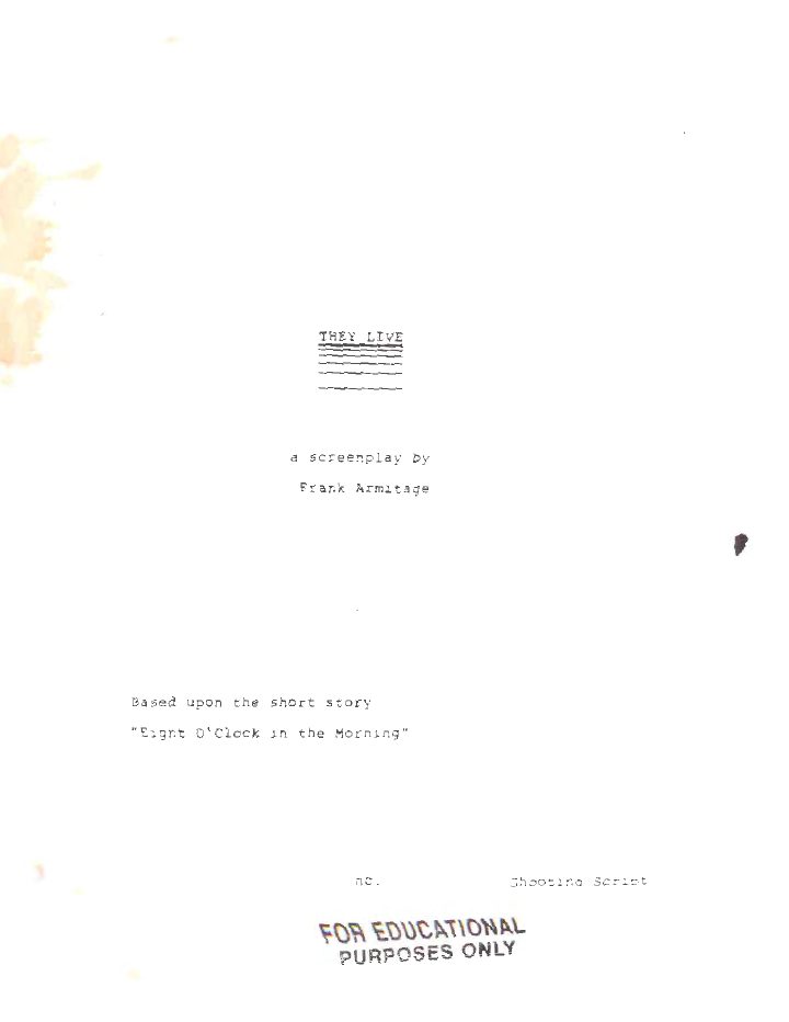 They Live screenplay first page