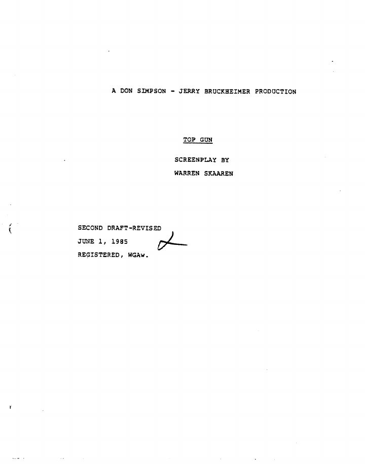 Top Gun screenplay first page