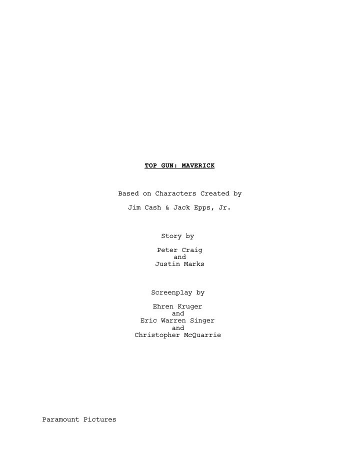 Top Gun: Maverick screenplay first page
