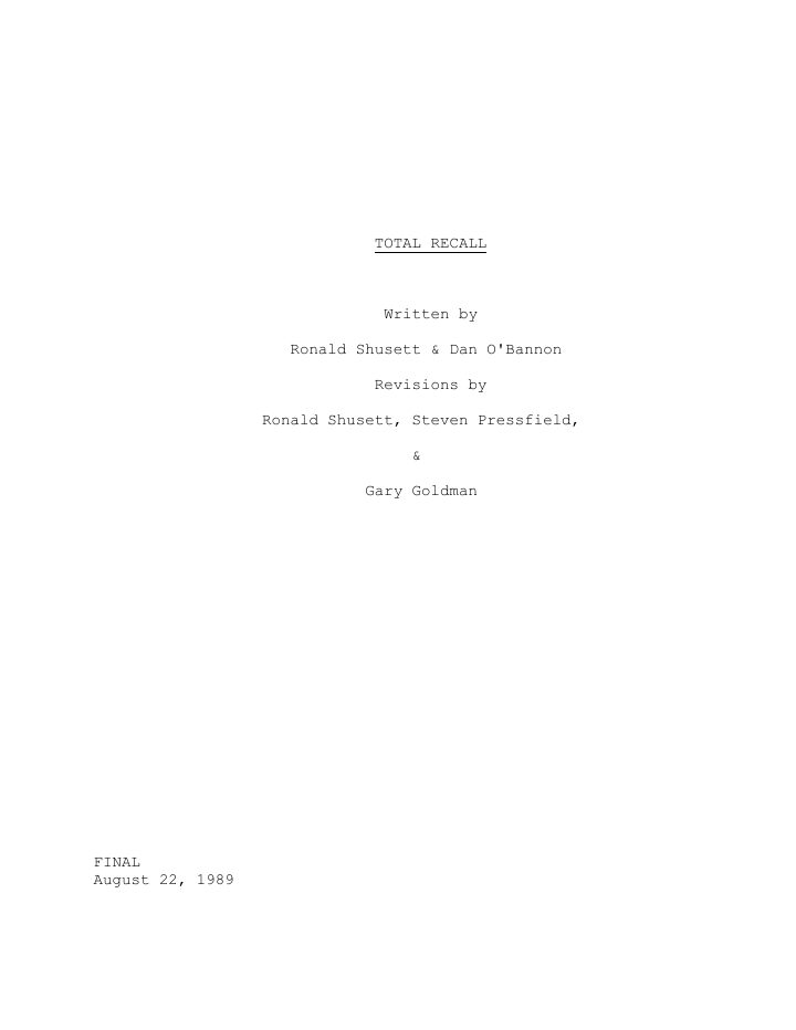 Total Recall screenplay first page