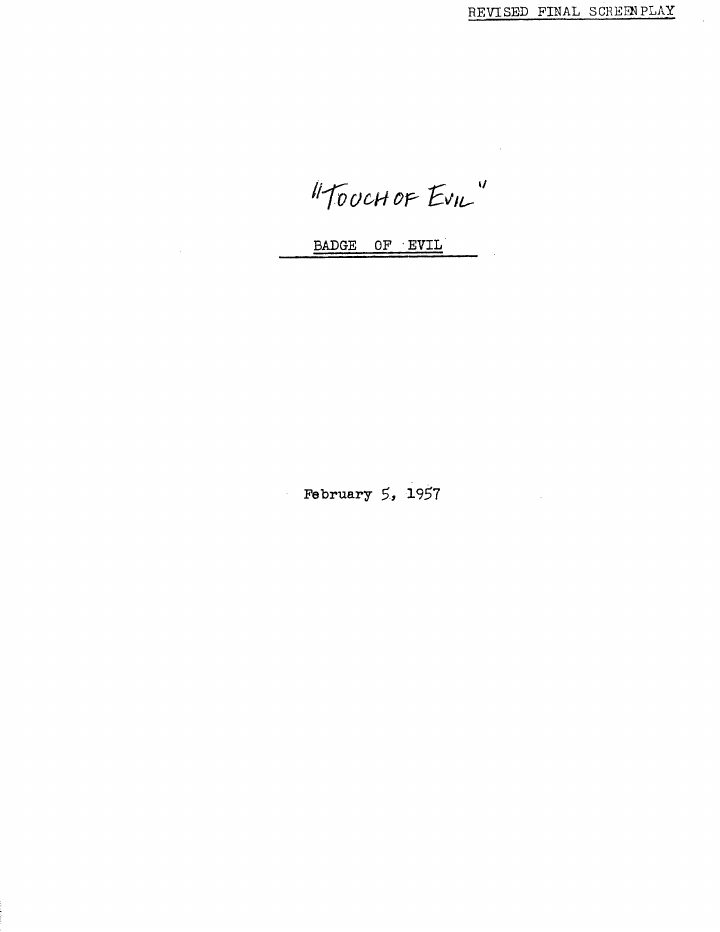 Touch of Evil screenplay first page