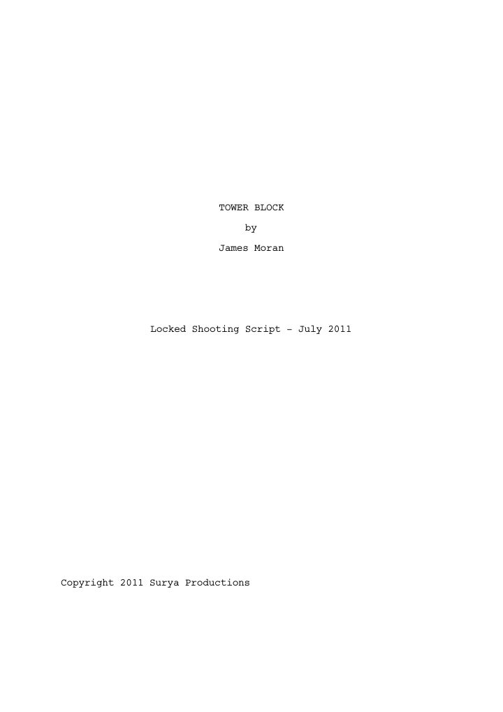 Tower Block screenplay first page