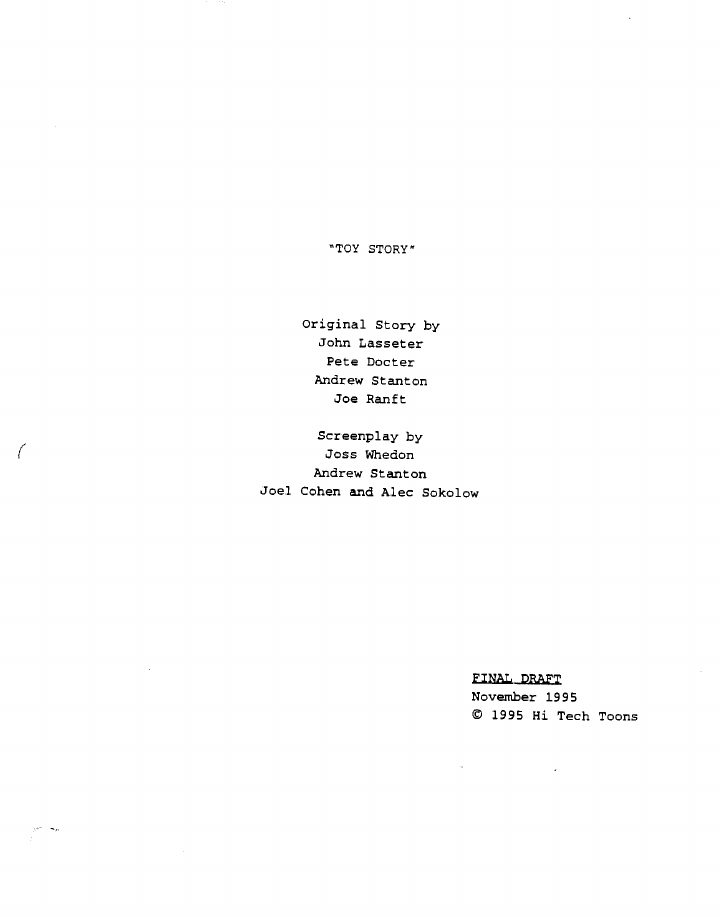 Toy Story screenplay first page