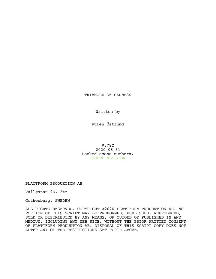 Triangle of Sadness screenplay first page