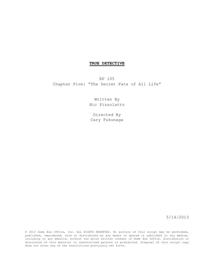 True Detective: 105: The Secret Fate of All Life screenplay first page