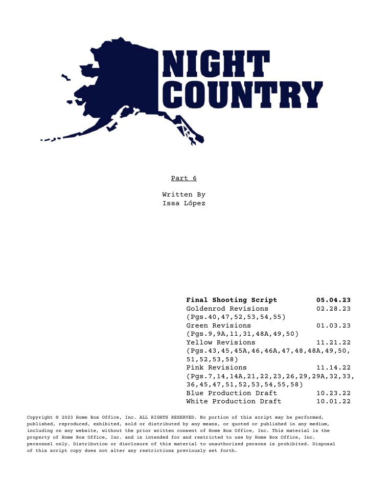 True Detective: 406: Night Country: Part 6 screenplay first page