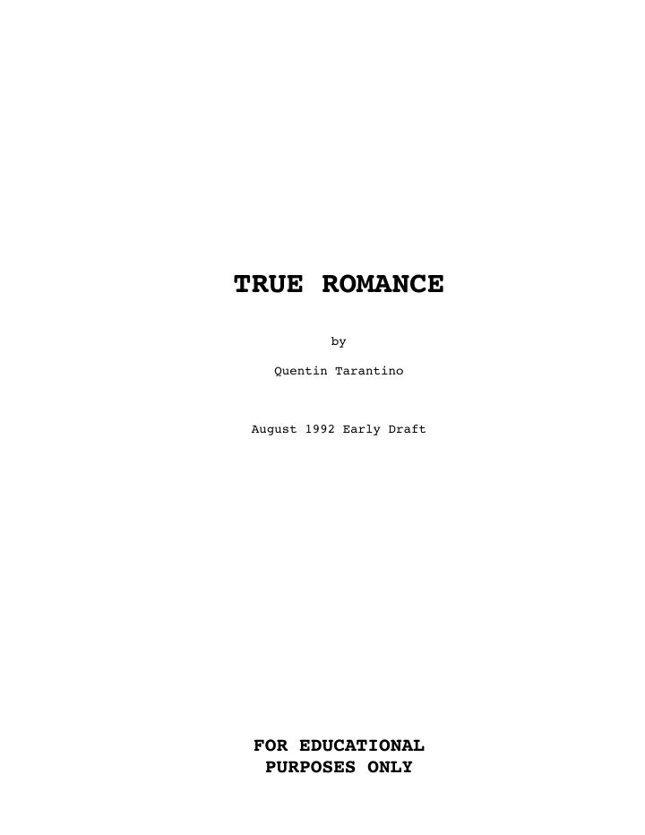 True Romance screenplay first page