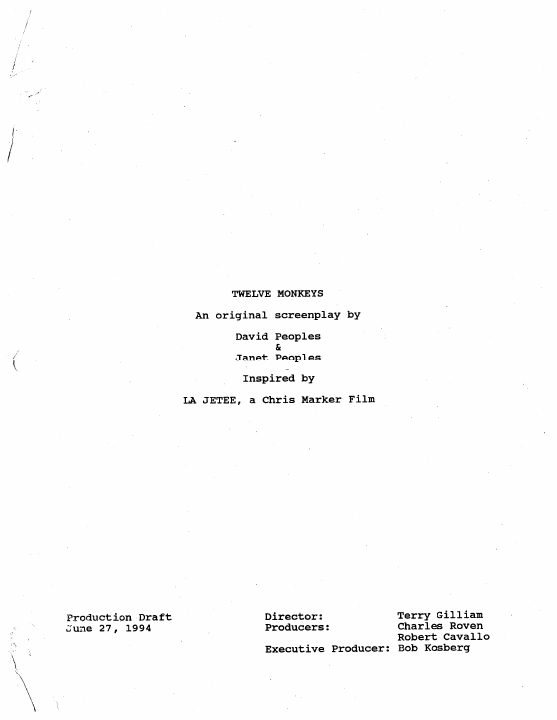 Twelve Monkeys screenplay first page