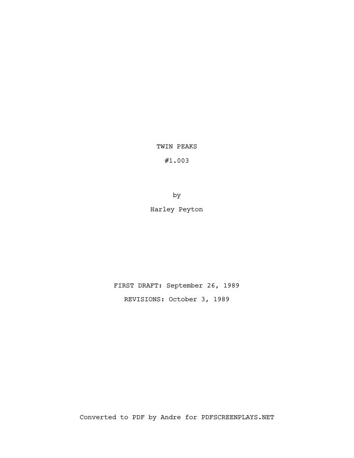 Twin Peaks: 103: Episode #1.3 screenplay first page