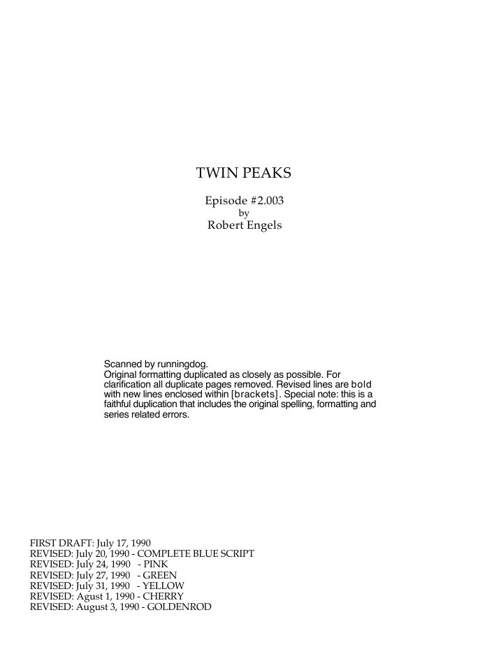 Twin Peaks: 105: Episode #1.5 screenplay first page