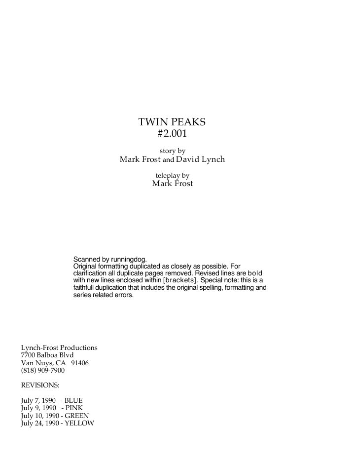Twin Peaks: 201: Episode #2.1 screenplay first page